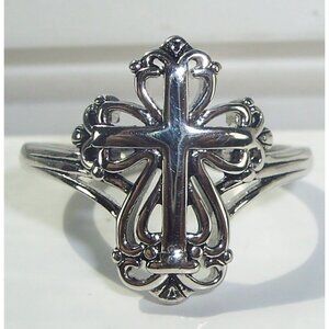 925 STERLING SILVER  Antique Style Dainty Cross Ring